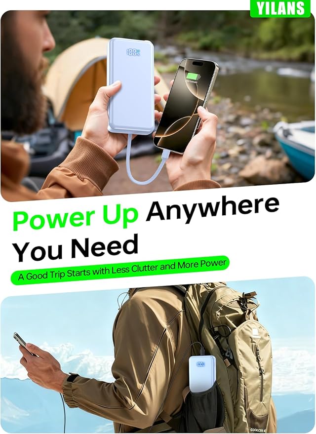 Portable Charger,50000mAh Power Bank Built-in Cable, 22.5W PD USB C In & Out Fast Charging, External Battery Pack with 6 Output & 2 Input, Travel Camping Essential for iPhone 17/16/15/14/13/12(Blue)