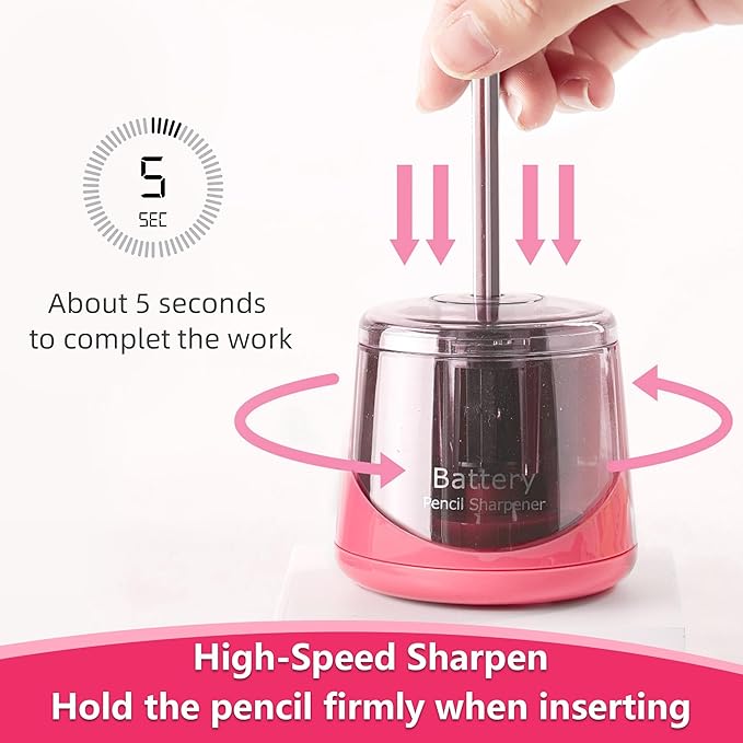 Battery Powered Electric Pencil Sharpener, Small Battery Operated Pencil Sharpeners Portable, Fast Sharpen, Suitable for 6-8mm No.2/Colored Pencils, School, Classroom, Office, Home(PS-03)