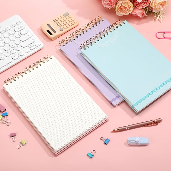 Resurhang 3 Pack Top Spiral Notebook 7"x10" Hardcover Steno Pads 240 Pages(120 Sheets) College Ruled Waterproof Cover Notepad Left-Handed Notebooks for Work School Office(Purple, Light Blue, Pink)