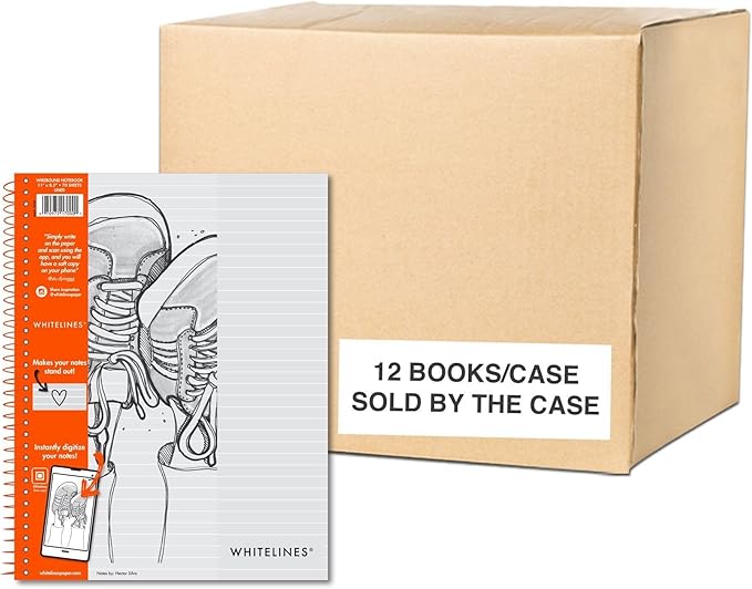 Whitelines Notebook, Spiral Bound, 70 Sheets, 11" x 8.5", Premium 20# Gray Paper with White Lines, Makes Your Notes Stand Out and Links Them To The Digital World, Proudly Made in USA (Case of 12)