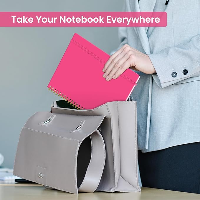 Taja Spiral Lined Notebook, 8.5"x11" Notebooks for Work, Large A4 Journal for Women & Men, College Ruled Journaling Notebook for Writing, Plastic Cover Spiral Journal, Berry Pink