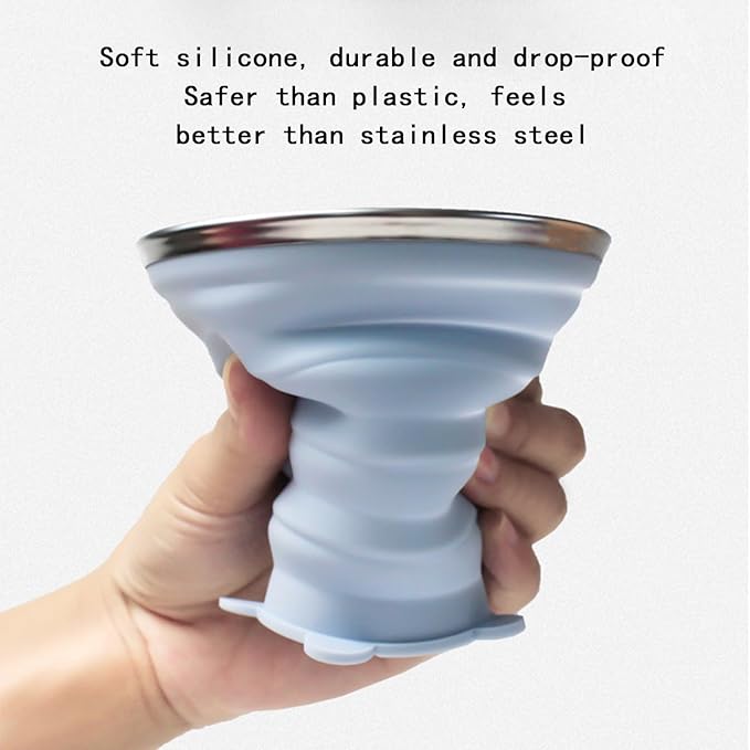 180ML Silicone Collapsible Cup 2 PCS Silicone Foldable Expandable Folding Drinking Cup Reusable Portable Cup collapsible travel cup with Lids For Travel Camping Hiking Outdoor Sports（Pink+Grey）