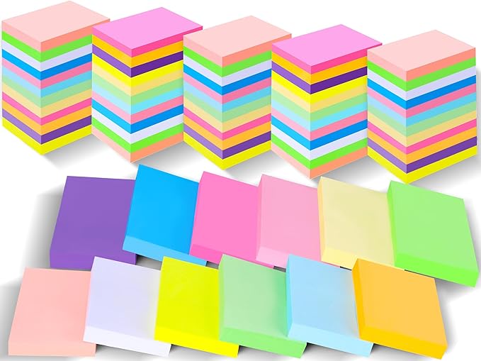 60 Pack Sticky Notes 1.5x2 in, Small Self Stick Note, 12 Color Mini Sticky Notes Pad Bulk, Assorted Bright Colors Paper Memo Pads for Office School Notebook Supplies, 75 Sheets/pad 4500 Sheets
