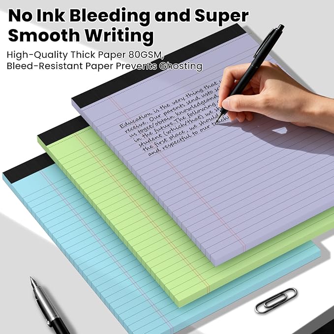 3pcs Legal Pads 8.5 x 11,Notepads 8.5 x 11 Inch, 30 Sheets/Pack, Colored Note Pads Clear Print Writing Pads of Paper, Perforate Wide Ruled Lined with Sturdy Back for Office, Business & School Supplies