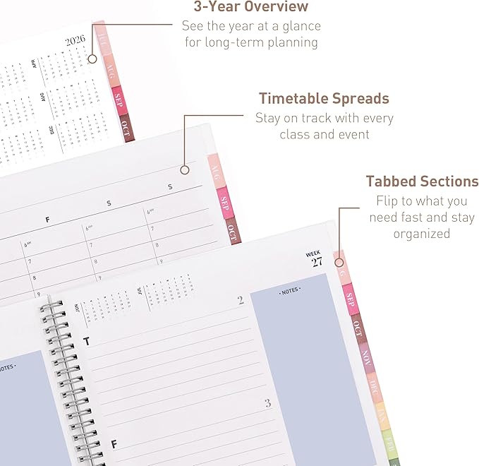 Rileys Academic Planner 2026-2027, Daily, Weekly & Monthly Planner, July 2026 - June 2027, Student Notes Pages, Twin-Wire Binding, Weekly Agenda for School & Work (8.5 x 11-Inches, Blue)