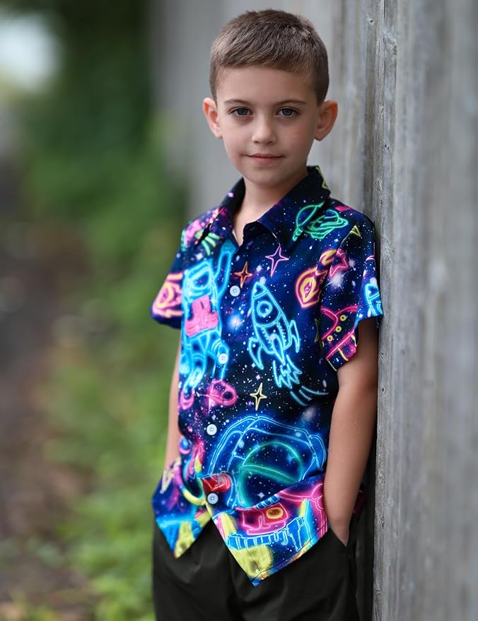Enlifety 2-10T Kids Hawaiian Shirt Boys Short Sleeve Button Down Shirts Hawaii Summer Casual Blouse