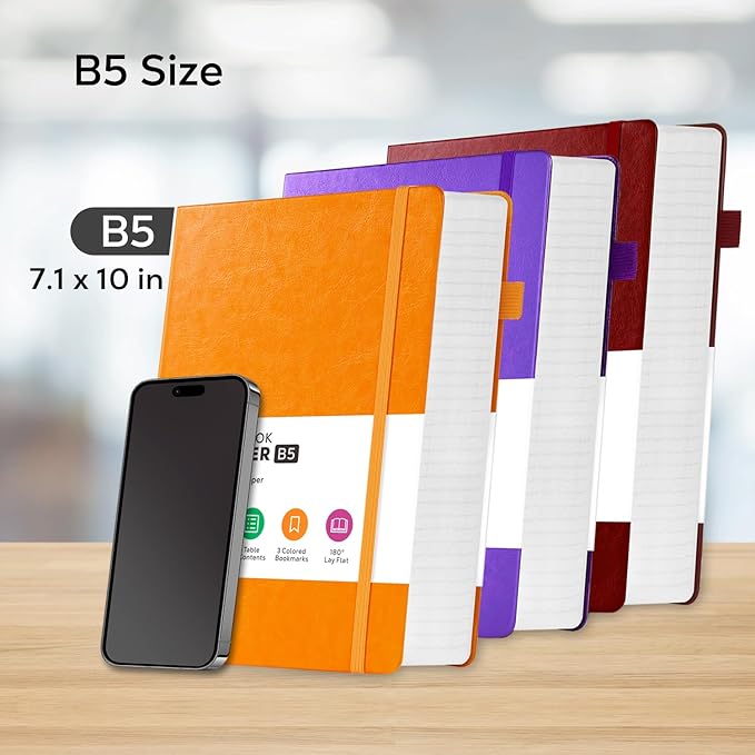 FOCUS DAY 3 Pack Journals Notebooks, B5(7.1'' X 10'') Thick Notebook Journal College Ruled Bulk, Large Hardcover Leather Bound Lined Notebook Journal Set for Women Men Work Writing, Multicolor
