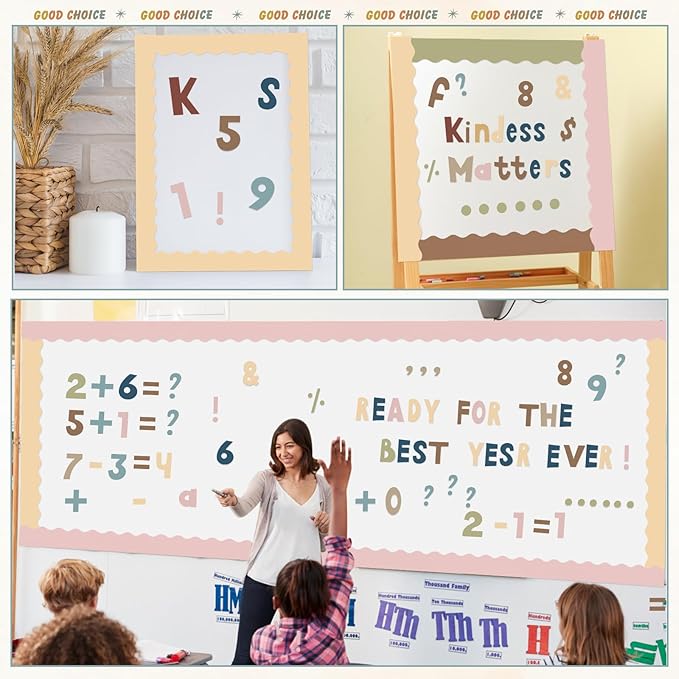 221 Pcs Boho Bulletin Board Letters, Square Font Alphabet Number Punctuation Symbol Combo Letter Cutouts, Boho Classroom Decor for School Classroom Chalkboard Poster Bulletin Board Wall