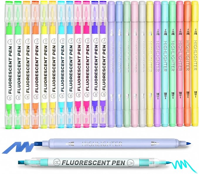 Highlighters, 24 Assorted Colors Highlighters Pens, Broad and Fine Tips Pastel Highlighter Marker Pens, Bible Highlighters No Bleed for Journaling, Students School Office Stationery | Dual Tip Chisel & Fine Point Bible Highlighters Pastel & Vibrant Sha...