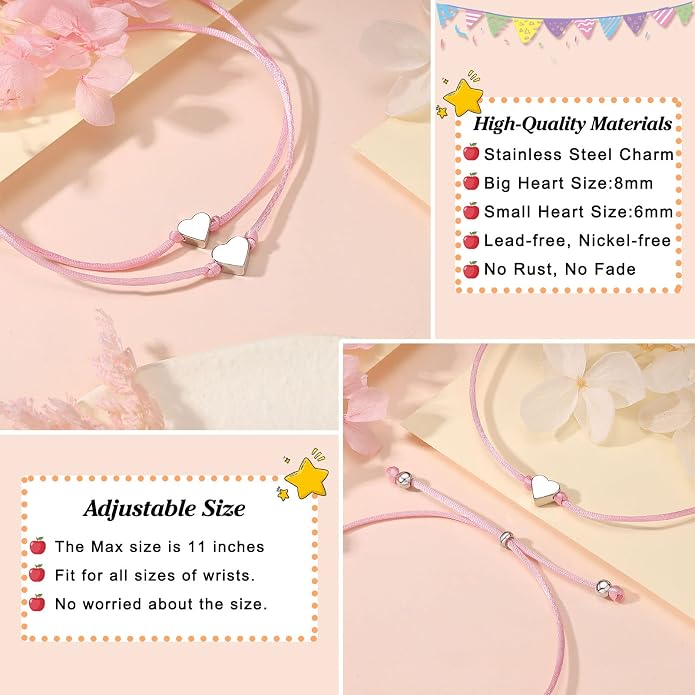 UNGENT THEM Big & Small Heart Bracelets Back to School Gifts for Girls