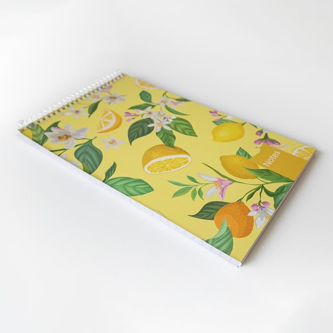 Blueline® XTREME White Steno Pad, 6" x 9.5", Top Spiral, 120 Pages, Ideal for School, Office, Notes, Lists & Planning, Lemon Garden Design (313601)