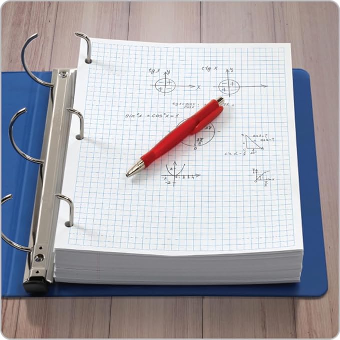 Graph Filler Paper, 4 x 4 Quad Graph Paper, Loose Leaf Paper, 3 Holed Punches Paper, Ring Binder Paper - 8" x 10.5" - Graph Paper - 80 Sheets