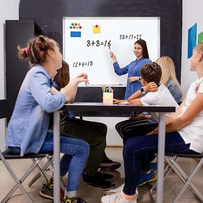 H-Qprobd Dry Erase Board for Wall Aluminum Presentation Magnetic Whiteboard with Long Pen Tray, Wall-Mounted White Board for School, Office and Home (40"x28")
