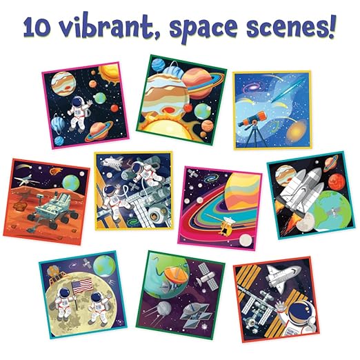 READY 2 LEARN Magic Scratch Paper - Space - 10 Vibrant Scenes - Scratch Art for Kids - Reveal Colorful, Outer Space Designs