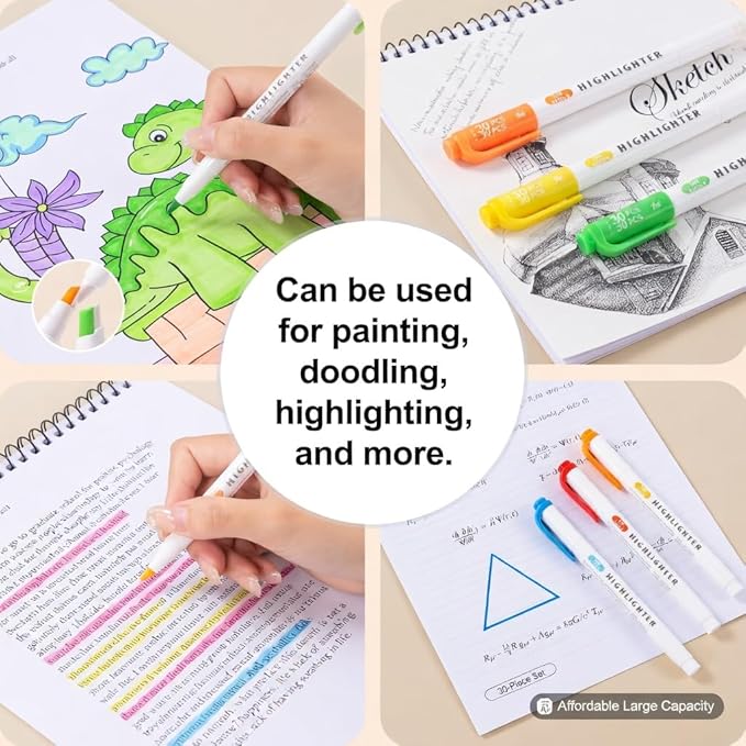 30 Count Dual-Tip Highlighters, 30 Pastel Colors Fine & Bold Tip, Quick-Dry Non-Bleeding Highlighter Markers for Bible Journaling,School,Office,Notes(30 colors highlighters - (Starry Sky+Color))