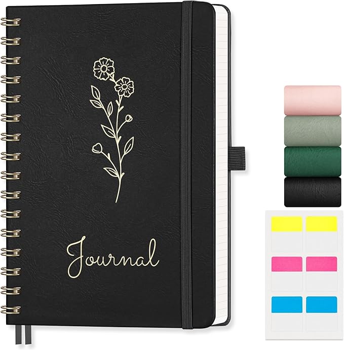 EMSHOI Graph Notebook Spiral Notebook, 140 Pages, A5 Small 5.7"x8.22", 100 GSM Thick Paper, PU Leather Hardcover Journal, 5mm Grid Notebook for Work School Math Engineering Writing Graphing, Black
