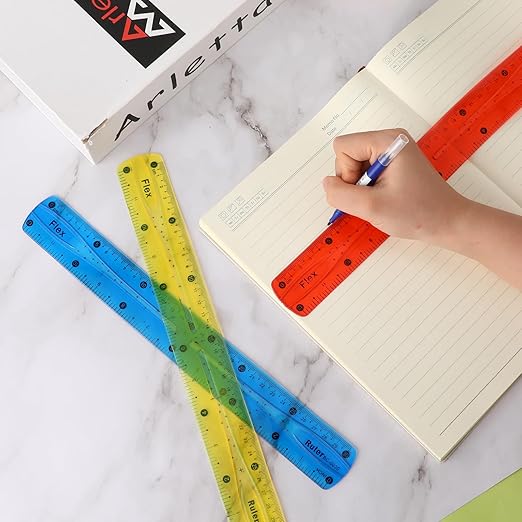 3Pcs Flexible Ruler, 12 Inch Translucent Plastic Rulers Shatterproof Bendy Rulers with Inches and Centimeters Soft Bendable Rulers for Kids Adults Classroom School Home Office (Red Yellow Blue)