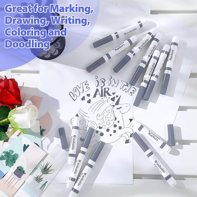 36 Pcs Gray Washable Markers Bulk Coloring Broad Line Markers for Gray Conical Tip Drawing Pen for Christmas, Supplies, Travel Art Shower Gender Reveal Party Supplies, Ages 6+