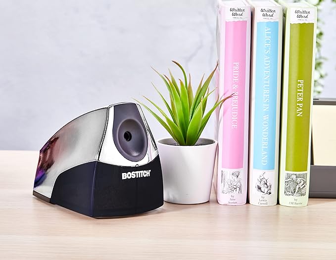 Bostitch Office Electric Pencil Sharpener for Classroom & Desk Use, Heavy-Duty Stall-Free Motor, High-Capacity Shavings Tray, Chrome