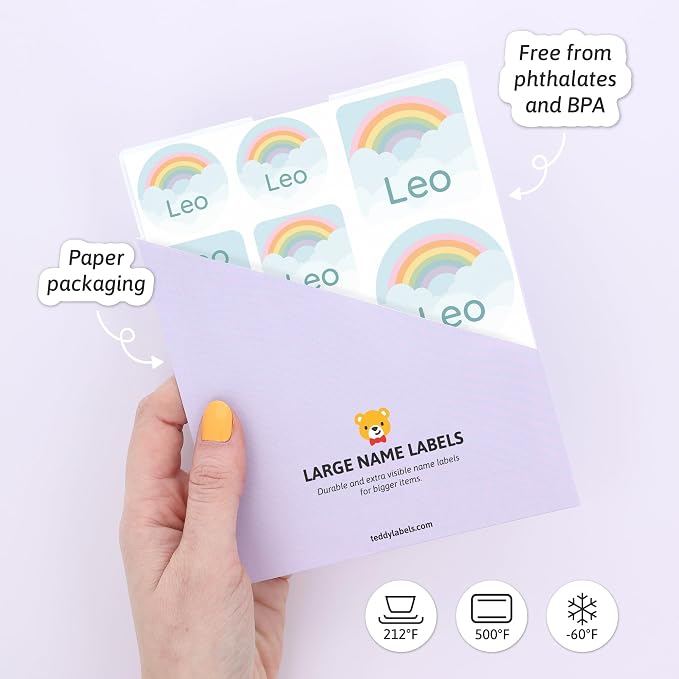 Camp Name Labels for Kids (33) – Custom Waterproof Stickers for Water Bottles, Lunch Boxes, Daycare & School with Unique Designs - Rainbow