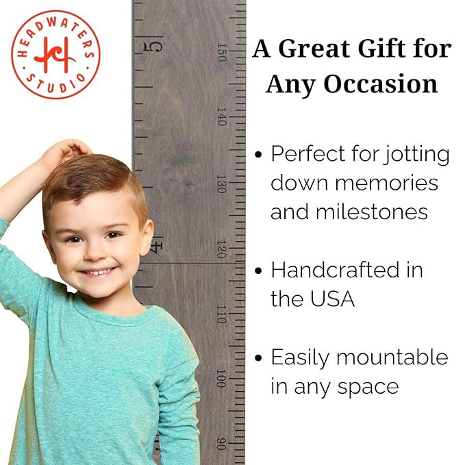 Headwaters Studio Growth Chart for Wall - Height Chart for Kids, Growth Chart for Kids, Measuring Board for Kids Height, Wooden Growth Chart for Wall, Height Measurement for Wall - Gray (6.7" to 6.5")