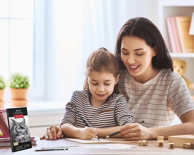 Brusarth Charcoal Drawing Set -12 pc Black charcoal pencils, White Charcoal Pencils, Eraser Pencils, Blending Stumps for Drawing, Sketching, Shading, Artist Pencils for Beginners & Artists
