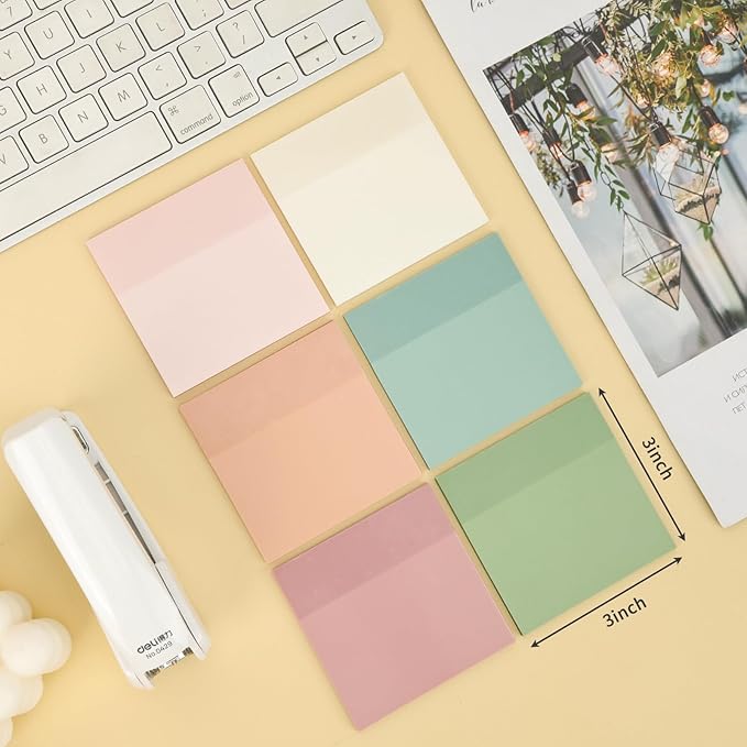 Transparent Sticky Notes, 6 Pads 3x3 Inch, 6 Colors Pastel Clear Self-Adhesive Waterproof Translucent Sticky Notes, 300 Sheets, for Bible Tabs, Book Tabs, School Supplies, Office