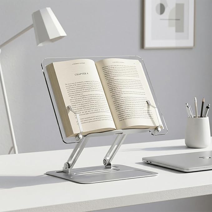 Book Holders for Reading Hands Free - Acrylic Book Stand for Reading, Ergonomic Reading Stand for Textbook Student, Portable Laptop Book Stand for Desk,Recipe,Music Sheets