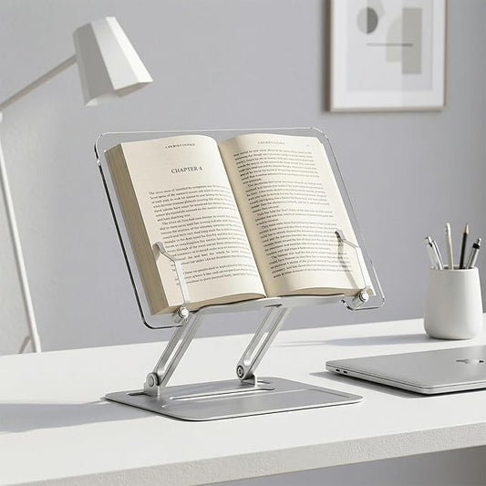 Book Holders for Reading Hands Free - Acrylic Book Stand for Reading, Ergonomic Reading Stand for Textbook Student, Portable Laptop Book Stand for Desk,Recipe,Music Sheets