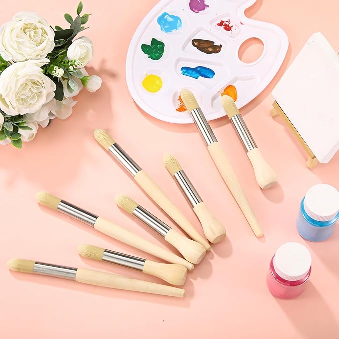 Sinload 8 Pcs Watercolor Paint Brushes for Kid Baby Toddler Jumbo Brushes with Chubby Wood Handles Easy to Grip Round Paintbrushes Non Toxic Vegan Bristles for Painting Art Supplies Craft Projects