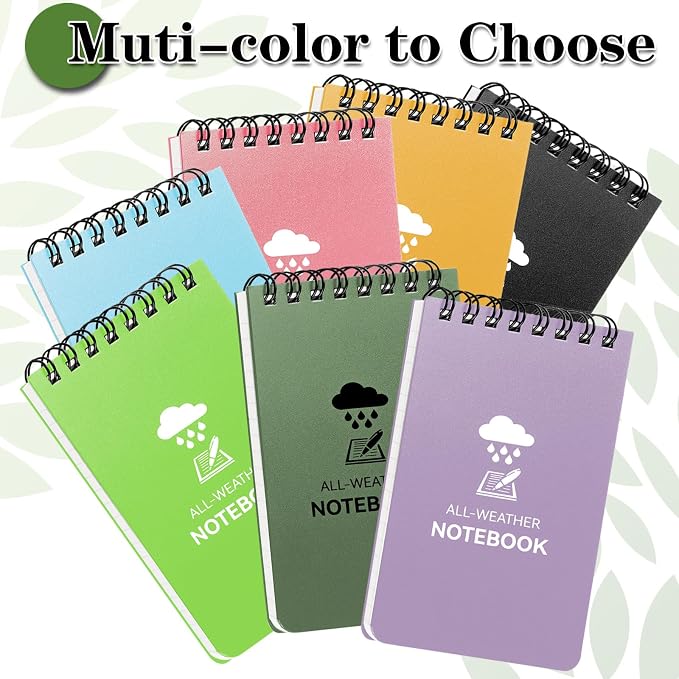 COIDEA Waterproof Notebook, 4 Pack 3" x 5" Top-Spiral Pocket Notepad