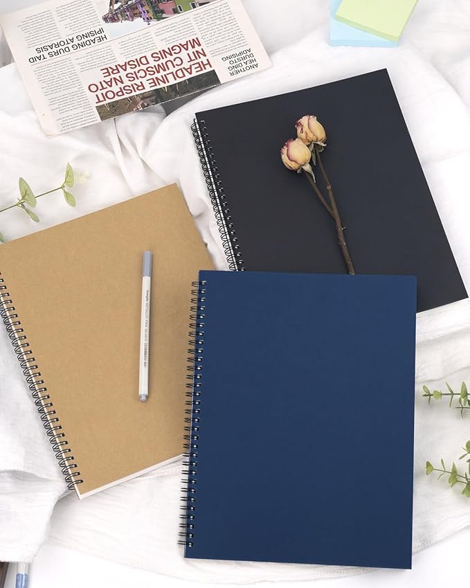 Dynta Large Spiral Notebooks 8.5 "x 11" Lined 3Pcs College Ruled Journals for Work, School And Travel, Good for Students and Office, 160 Pages/80 Sheets with 100 GSM Lined Paper(Kraft Brown)