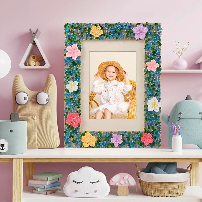 DIY Mosaic Picture Frame Craft Kit for Kids - Creative Arts & Crafts Glass Pebbles Activity for Girls & Boys, Decorate Your Own Photo Frame, Perfect Birthday & Christmas Gift for Kids Ages 6-12