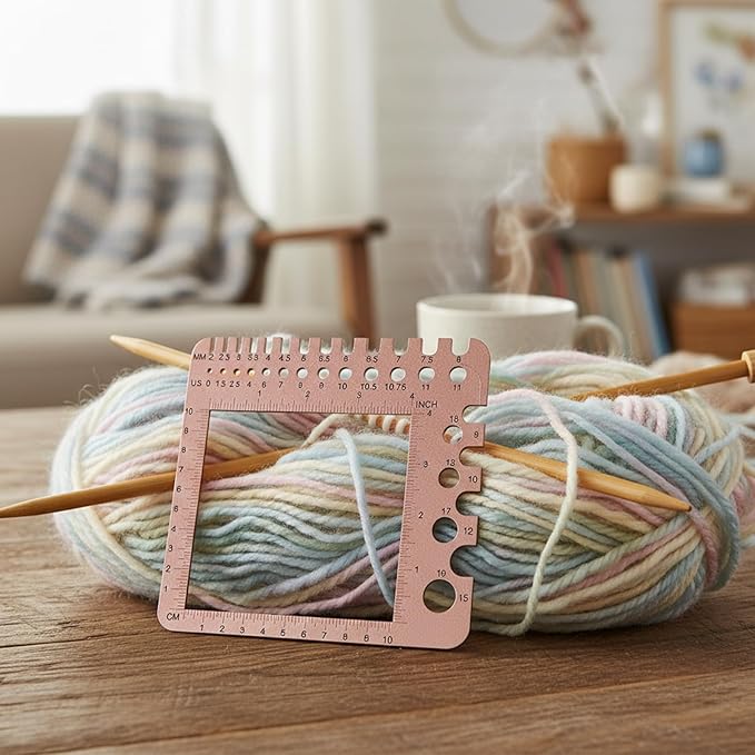 Wooden Knitting Needle Gauge Measuring Crochet Tool Gauge Measuring Tool Ruler Needle Sizer Stitch Counter Spinner Yarn Knitting Accessories for Craft