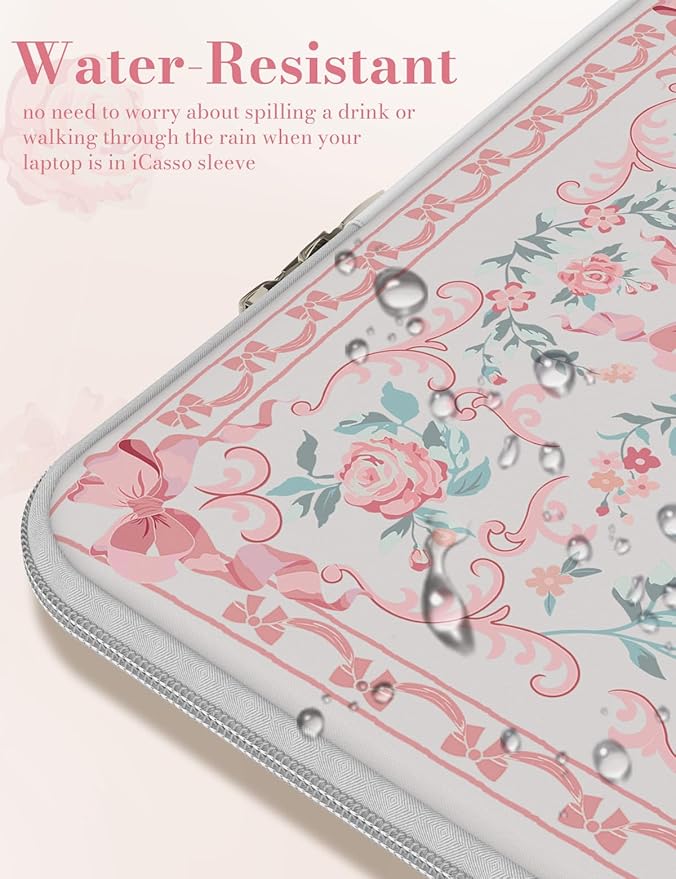 iCasso Laptop Sleeve 13 inch for MacBook Air 13-13.6 inch,Cute Laptop case for MacBook Neo/Pro 13 inch, Slim Protective Travel Carrying Case Sleeve for 14 inch Chromebook, HP, Retro Bow Pink