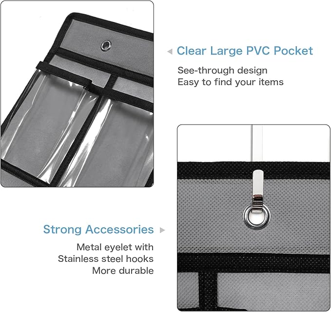 SAVERHO 42 Pocket Classroom Pocket Chart for Cell Phones and Calculator,Clear Cellphone Pocket Chart for Classroom with Number Sticker and hooks (Grey-42 Pockets)