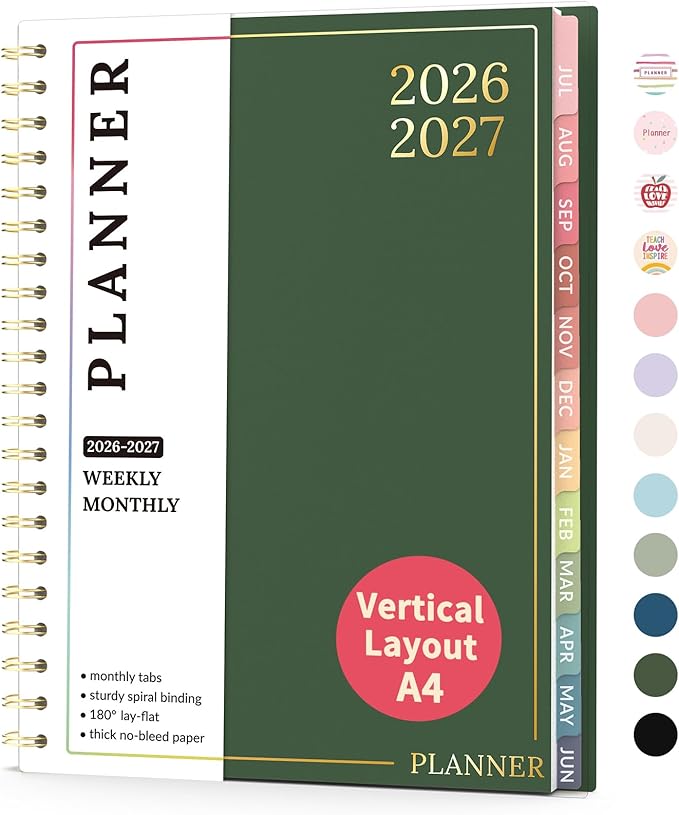 Teacher Planner 2026-2027, Forvencer Academic Planner 2026-2027, Jul 2026 - Jun 2027, 8.5"x11", Weekly & Monthly Planning Book with 7 Periods, School Agenda for Teacher Student, A4, Dark Green