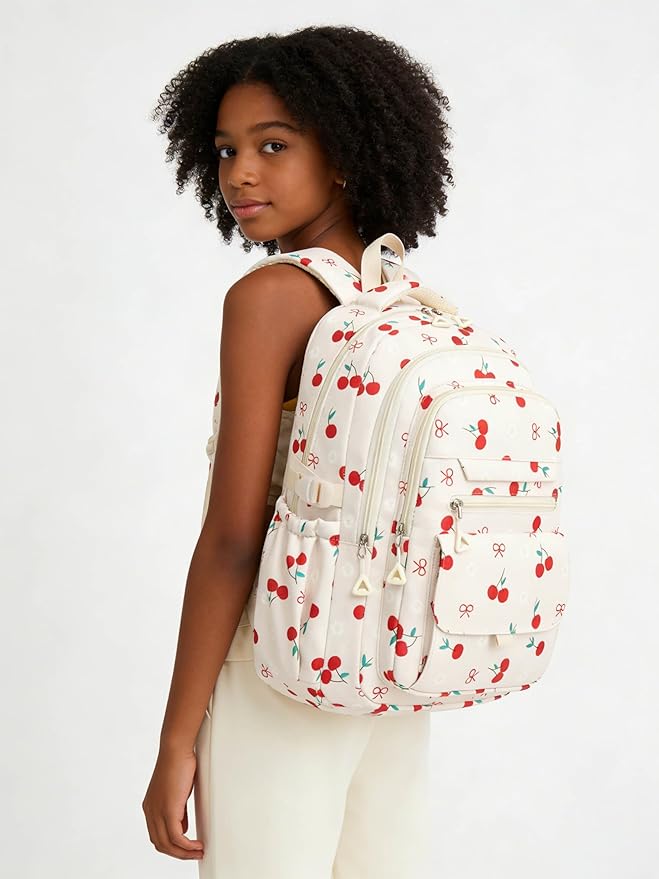 Phaoullzon Girls School Cherry Backpack for Kids Kawaii Bookbag College Daypack,Cherry