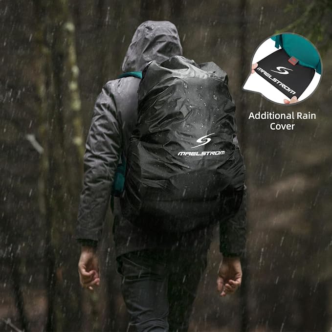 Maelstrom 40L Waterproof Hiking Backpack, Lightweight Travel Daypack | Rain Cover,Hydration-Ready, Tripod Straps, Load Compression, Survival Whistle, Perfect For Men, Women,Camping,Travel