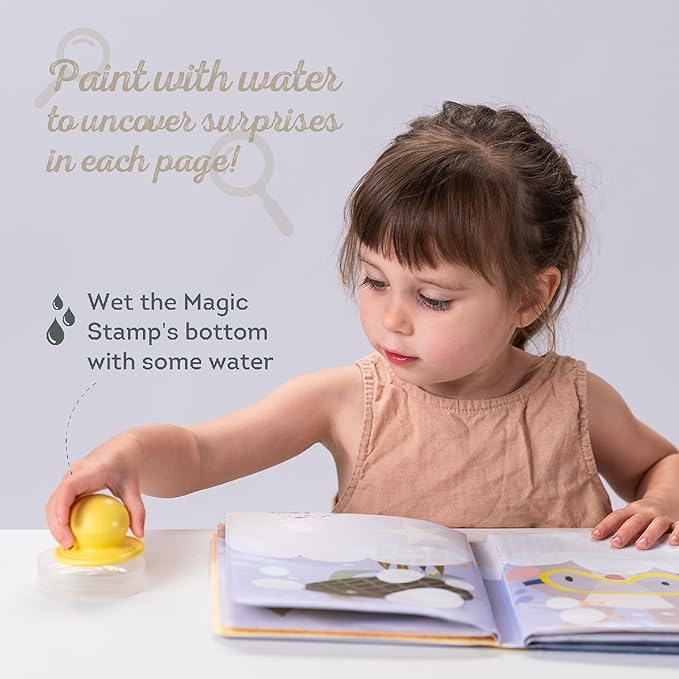 Taf Toys water reveal pad with Magic Stamp Interactive Reusable Water-Reveal Activity book for Toddlers 18 month, Non-Toxic & Quick-Drying Baby water magic for Toddler and Infants, Perfect Shower Gift