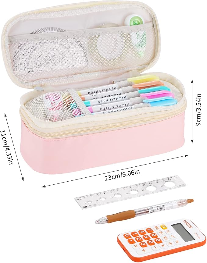 Dugio Large Pencil Case for Girls Kids Teens Big Zipper Pencil Pouch Pink | Organizer Pencil Bag Aesthetic Cute Pen Pencil Box Back to School Supplies, Large Capacity Design, Durable Metal Zipper