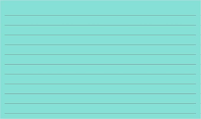 Colonial Cards: 150 Color Cardstock 3" x 5" Index Cards, Aqua, Lined Landscape Format
