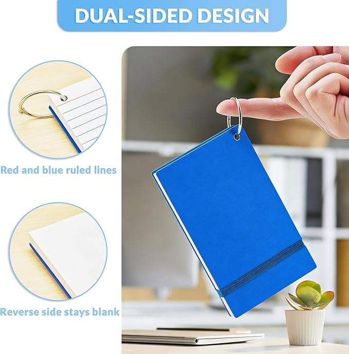 NEEWAY Ruled Index Cards with Ring 3x5 Inches, 200 Count Note Cards Lined, Flash Cards with Rings for Studying, Home and Office (Blue)