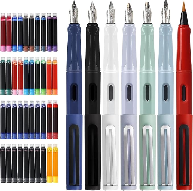 Calligraphy Fountain Pen Set- 7 with Different Nibs and 40 Ink Cartridges for Beginners- MU-09