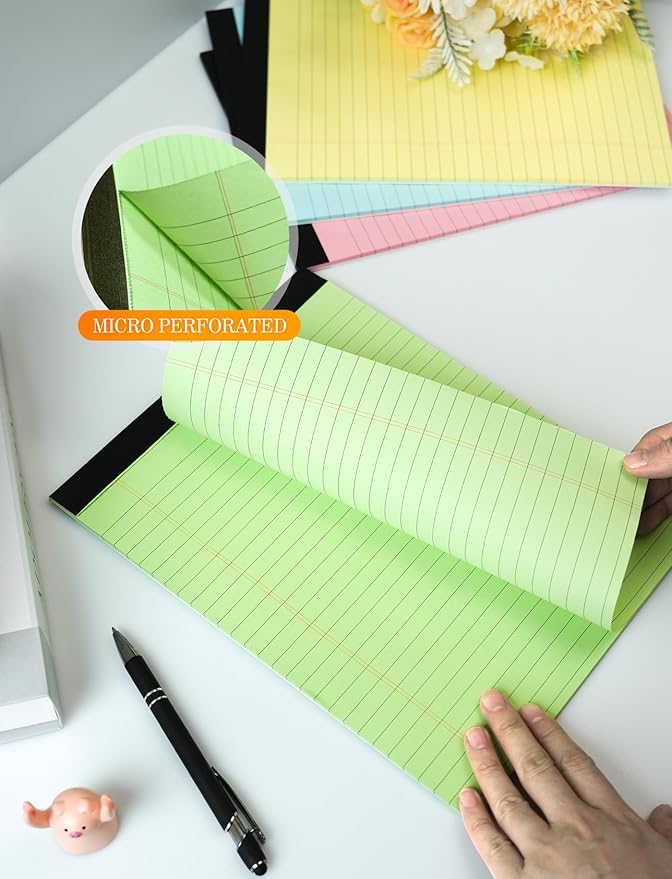 6 Pack Legal Pads 8.5 x 11, Colored Legal Pads Wide Ruled, Colored Note Pads 8.5 x 11, 30 Sheets/Pad Lined Paper Pads, Multicolor Notepads, Easy-Tear Double-Sided Writing Pads for Office, School