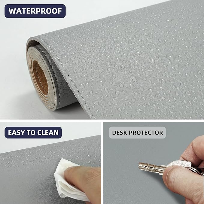 AFIING Cork Desk Mat 35.4" x 17", Dual-Sided Natural Cork & PU Leather Desk Pad, Non-Slip Waterproof Large Mouse Pad for Office, Home & Gaming, Light Grey