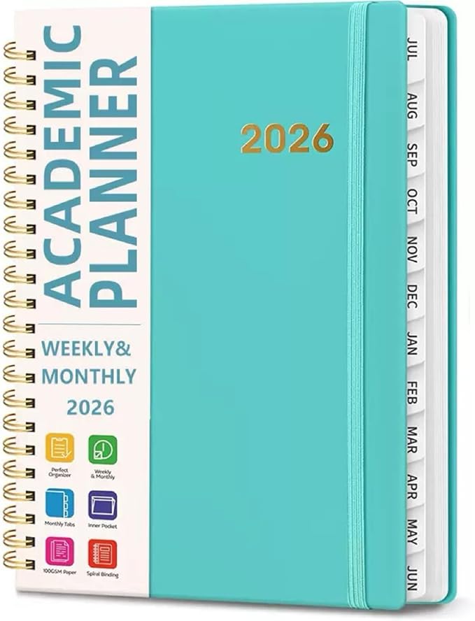 Academic Planner 2026 - Hardcover Weekly & Monthly Calendar Agenda, Daily Planner for Students & Teachers, 8.5" x 6.3" Portable Size，Daily Agenda Book with Tabs, College Organizer Notebook (green)