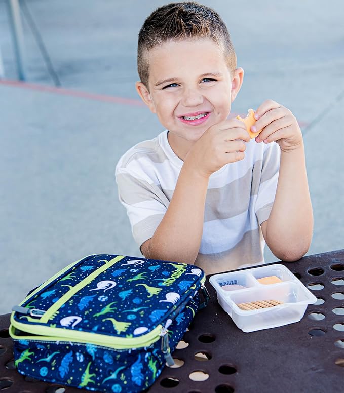 mibasies Kids Lunch Box for Boys Toddler, Insulated and Reusable Lunch Bag for School, Galaxy Dinosaur