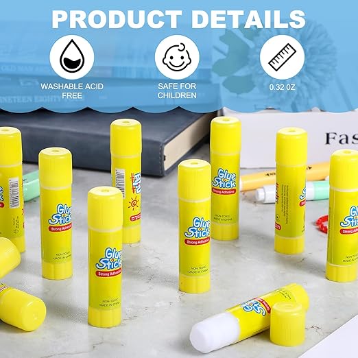 Washable Glue Sticks, 100 Pcs, 0.32 oz, White, Bulk Pack for Crafts, Home, School, Scrapbooking