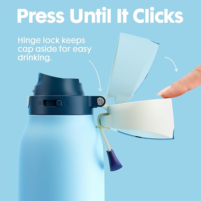 Meoky 24 oz Travel Water Bottle Insulated: 2-in-1 Locking Lid, Cove | Leak Proof, Straw and Spout, 24 Hours Cold, Top Handle, Fits in Car Cup Holder, Stainless Steel Slim Water Bottle for Hiking